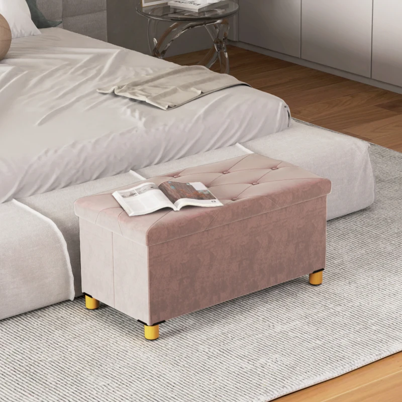 HOMCOM Banco de Armazenamento Dobrável Capacidade de 67 L  Estofado em Veludo Carga 120 kg 76x38x38 cm Rosa Claro