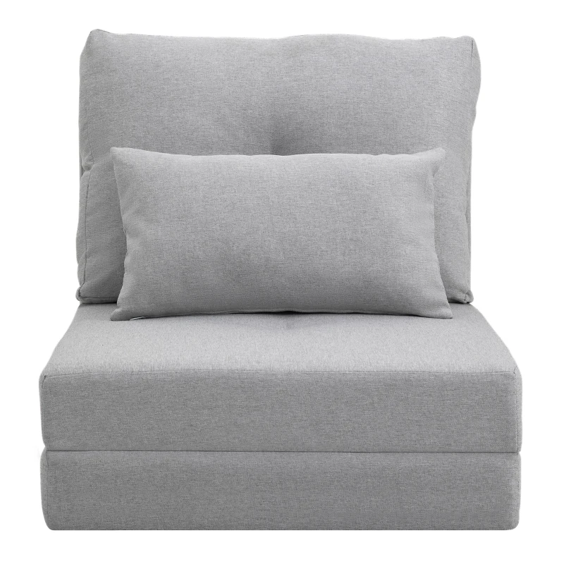 HOMCOM Sofá-Cama Individual Dobrável Revestido em Linho com Encosto Ajustável 5 Posições 1 Almofada Cinzento Claro