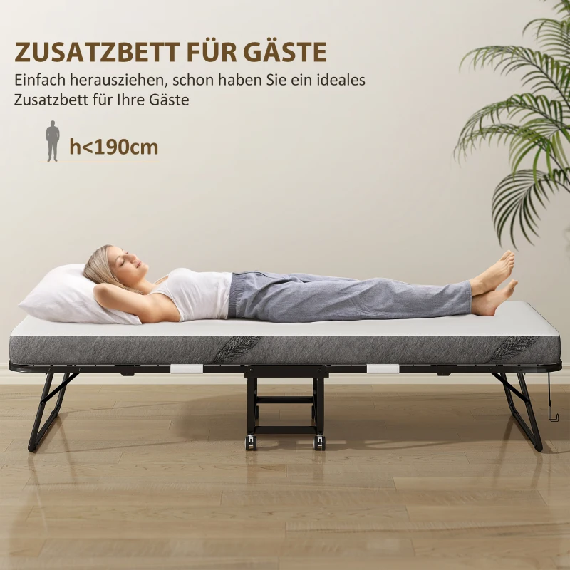 HOMCOM logeerbed 2-in-1 opklapbed met wielen, hoofdbord in hoogte verstelbaar, opklapbaar