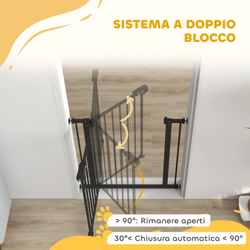 PawHut Cancellino per Cani e Animali Domestici con Chiusura Automatica per Scale e Ingressi, 68x77 cm, Nero