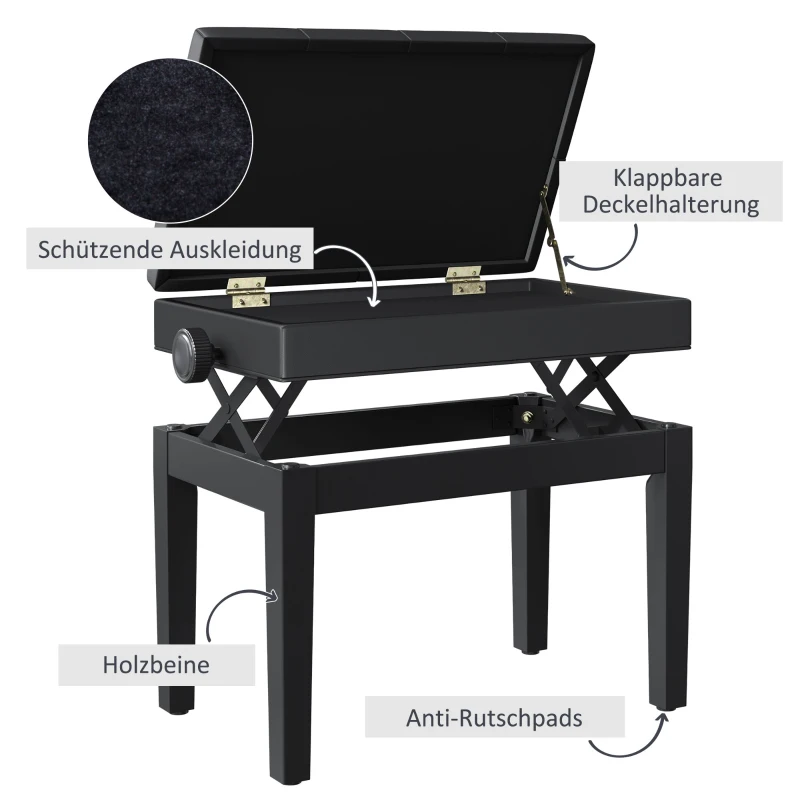 HOMCOM Pianokruk pianobank bank make-upkruk, kruk, in hoogte verstelbaar(m-6)