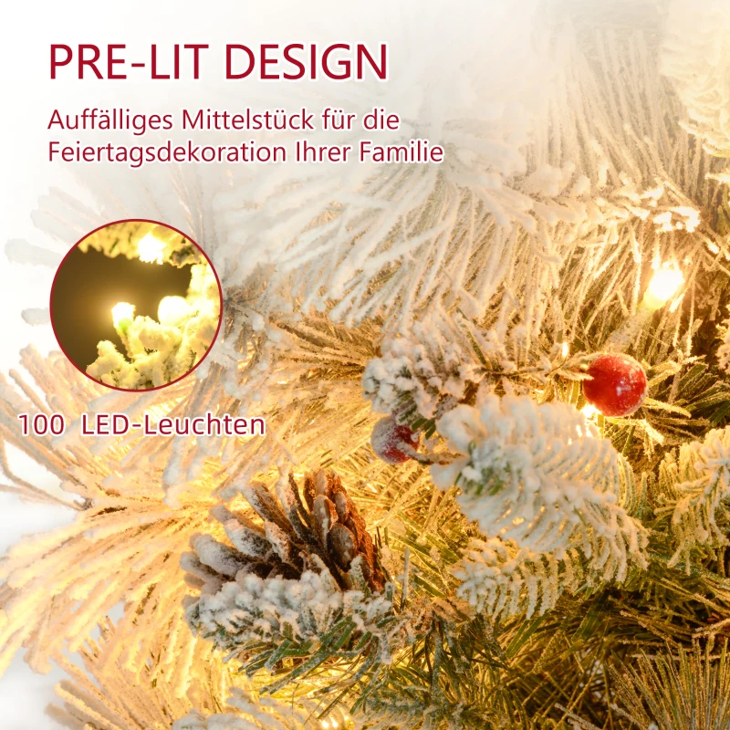 HOMCOM LED-Verlichte Kerstboom, Set van 2, 90 cm, Dennenappels, Rode Bessen, Brandveilig, Groen/Wit