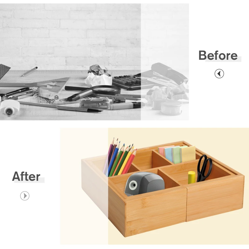 HOMCOM Extendable Drawer Organiser Tray Drawer Inserts Storage Holder Dividers 24.6-41cm, Natural bamboo Colour