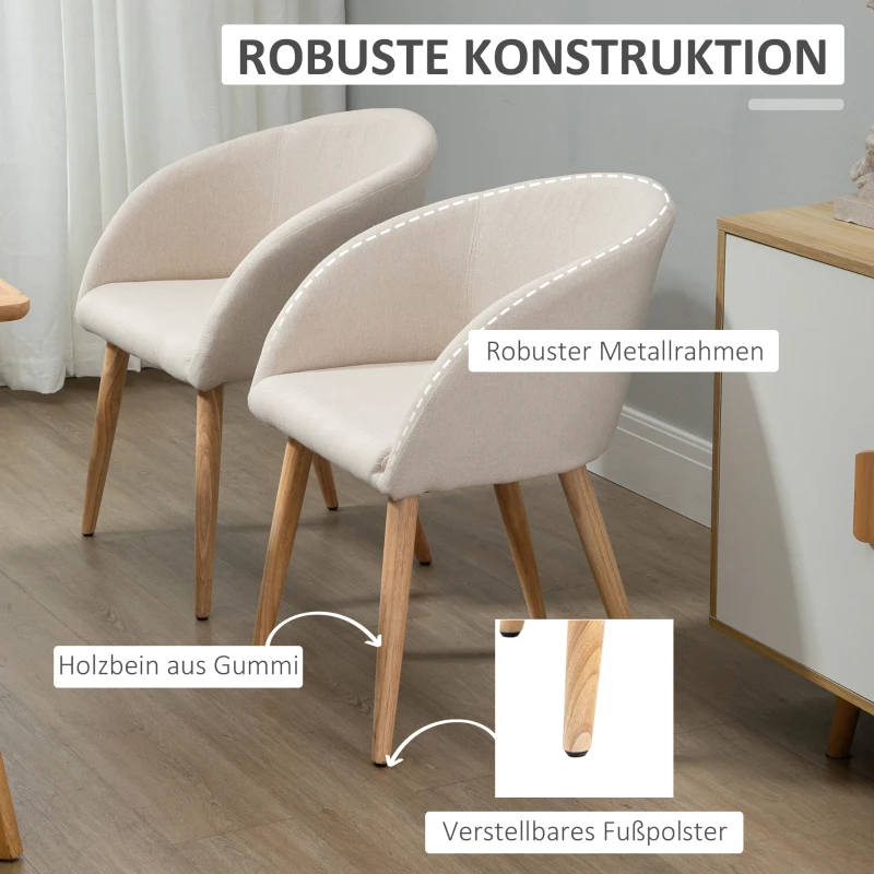 HOMCOM Set van 2 gestoffeerde stoelen, Scandinavisch ontwerp, gestoffeerde stoelen met houten poten, antislip pads, 150 kg draagvermogen, Beige