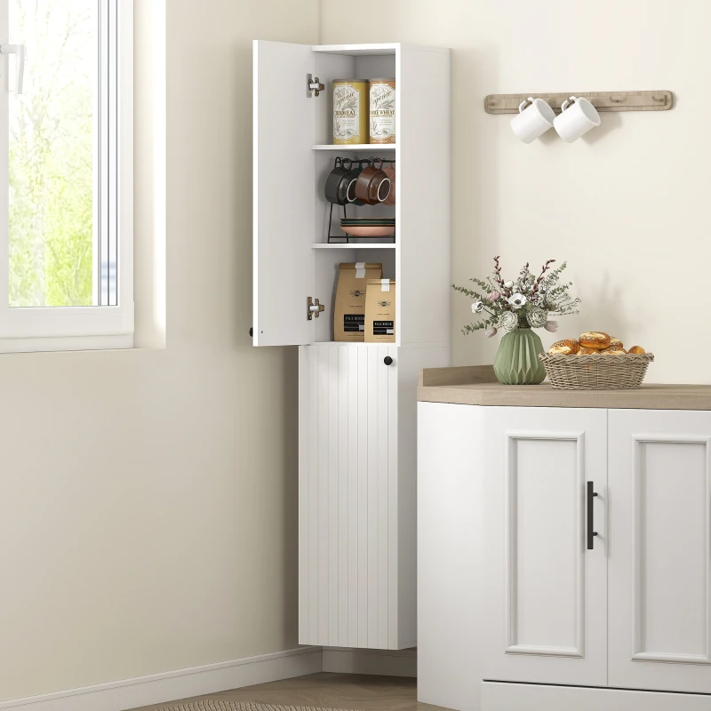 HOMCOM Wandgemonteerde badkamerkast, gelakte afwerking, 6 planken, MDF, Wit(m-8)