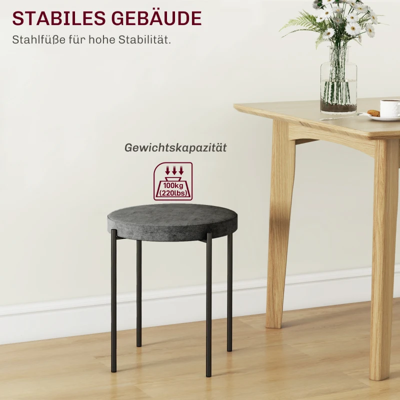 HOMCOM Keukenkrukken 4-stuks Set, Stapelbaar, Fluweeloptiek, tot 100kg, Metalen Frame, 41,5 x 41,5 x 46 cm, Donkergrijs(m-4)