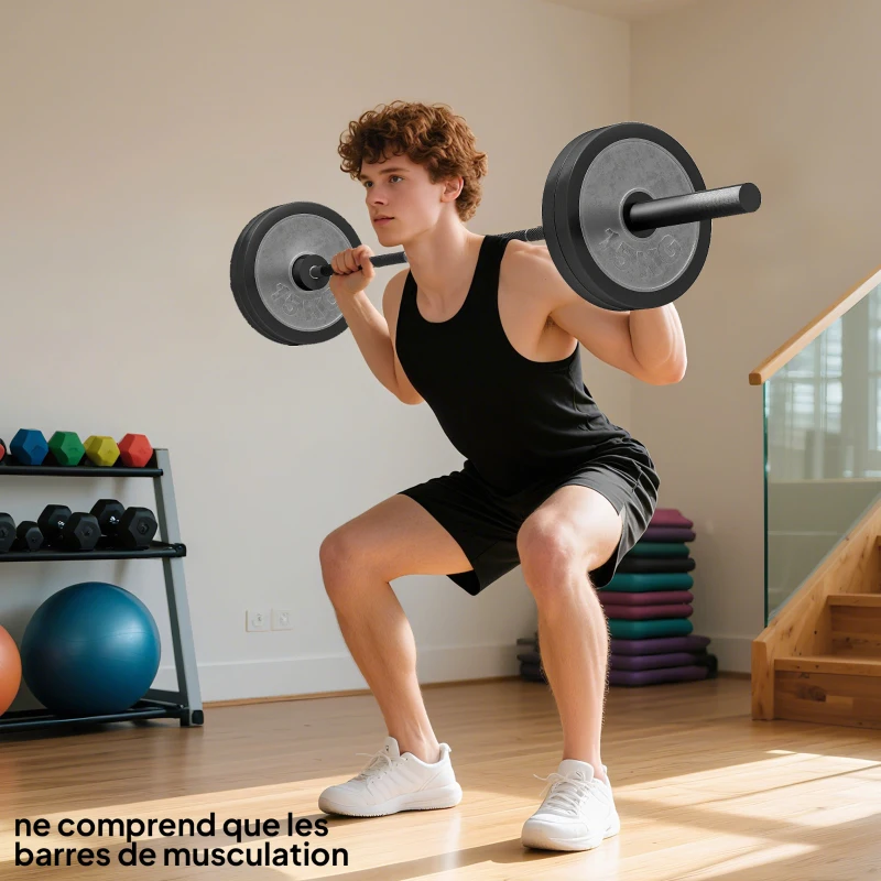 SPORTNOW Barre Olympique de 50 mm en Acier Finition Mate avec Prise Moletée et Manchons Longs, Charge 200 kg, Ø5 x 180 cm, Noir
