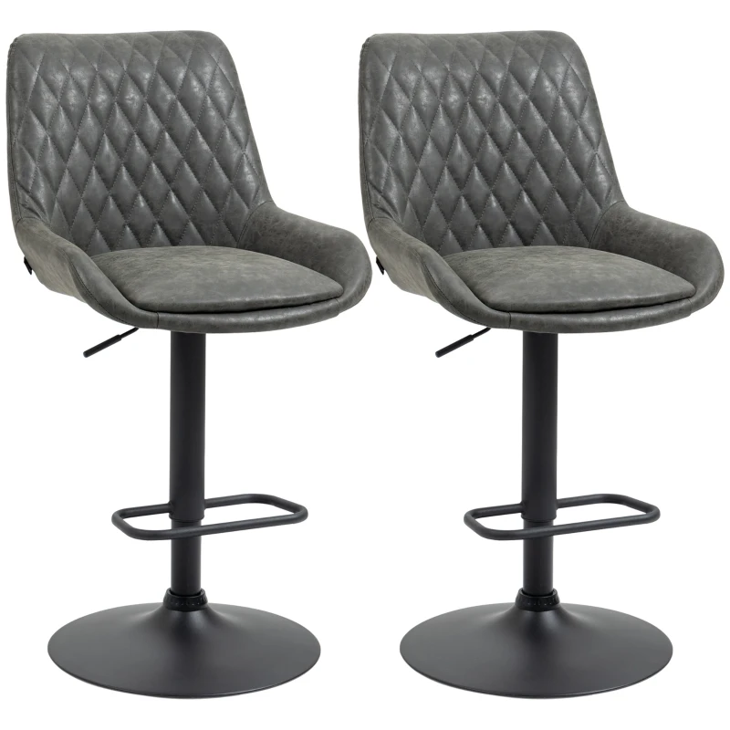 HOMCOM Verstelbare Barkruk Keukenkruk Designkruk, met voetensteun, 51 cm x 59 cm x 117 cm, Donkergrijs + Zwart