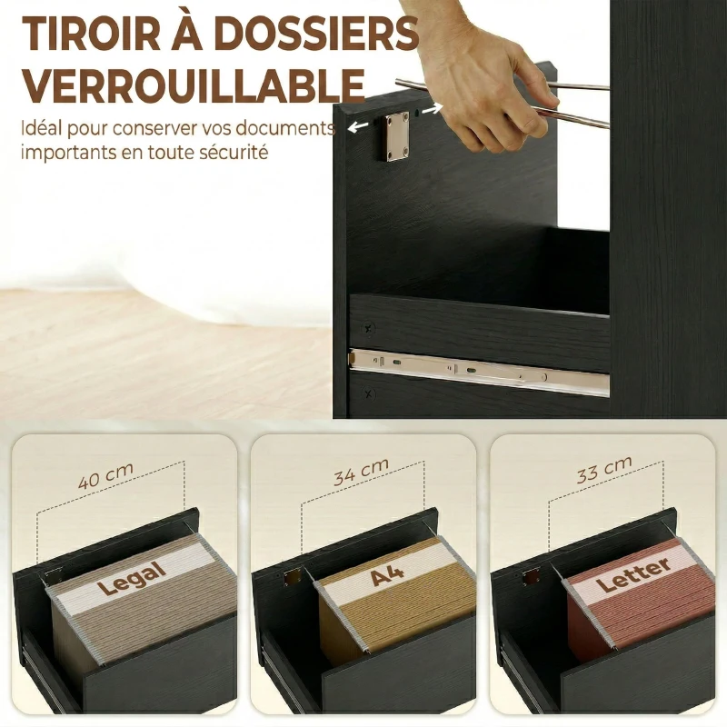 HOMCOM Bureau d'ordinateur avec bibliothèque 4 compartiments et tiroir verrouillable, 126 x 50 x 109 cm, noir