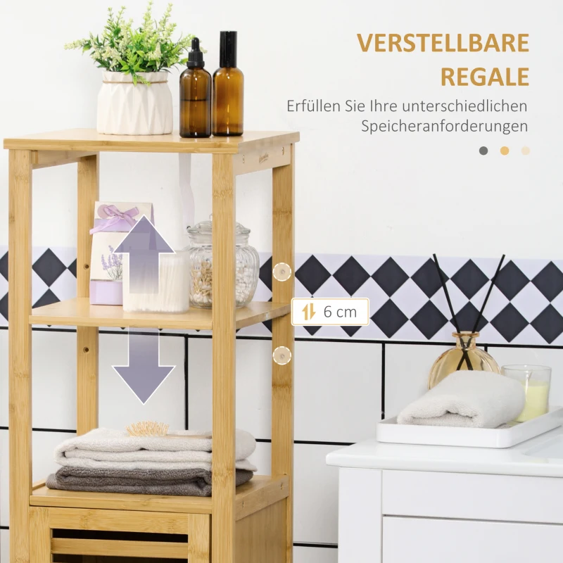 kleankin Badplank, kastvak met lamellendeur, verstelbare planken, Bamboe, ca. 33 x 30 x 120 cm