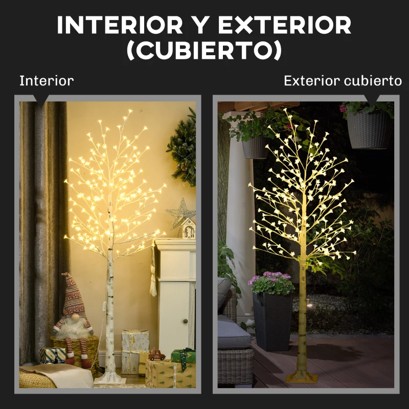 HOMCOM Árbol Sintético con 180 Luces LED IP44 con Brillo Ajustable Decoración para Interiores 21,5x21,5x180 cm Blanco