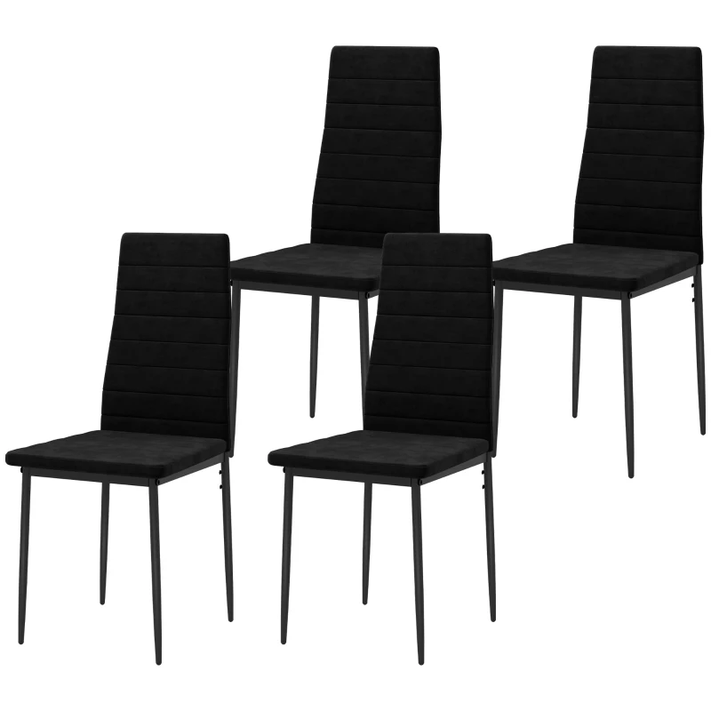 HOMCOM Set van 4 Eetkamerstoelen, Armloos ontwerp, Stofbekleding, Metalen poten, Zwart(m-10)