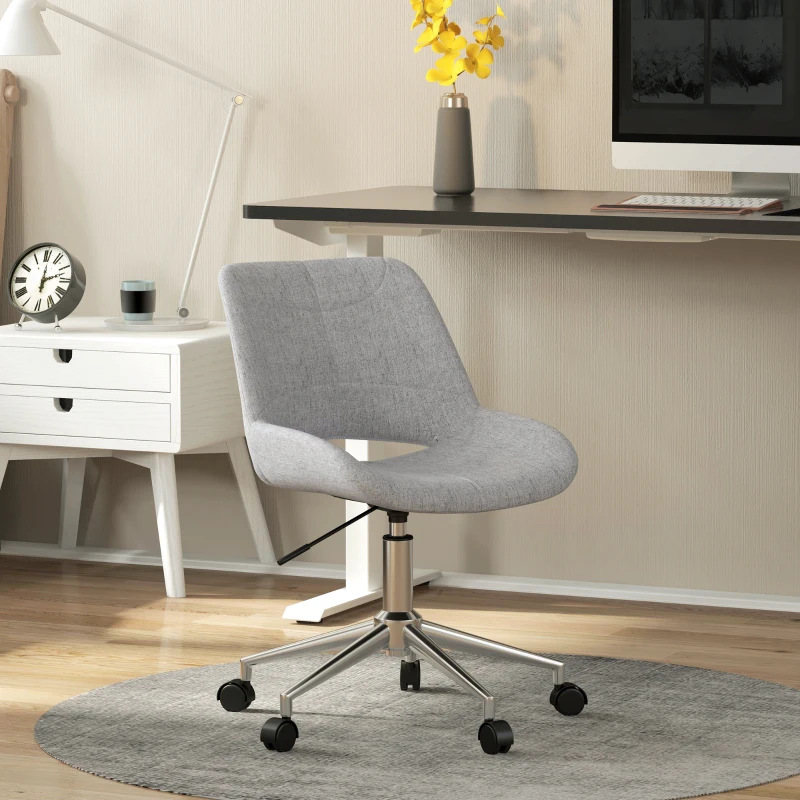 HOMCOM Bureaustoel, in hoogte verstelbaar, 360° draaibaar, tot 110 kg, metalen frame, lichtgrijs, 49 x 56,5 x 73-82,5 cm