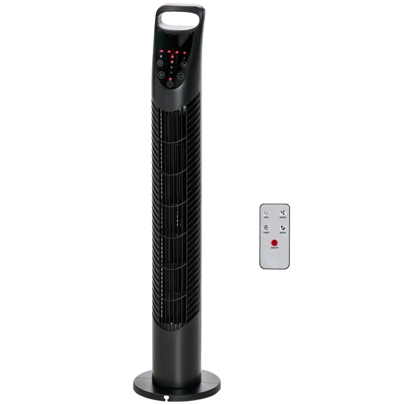 HOMCOM Ventilador de Torre con Control Remoto con 3 Velocidades y Modos de Función con Temporizador de 7,5h Ø18x78,5cm Negro