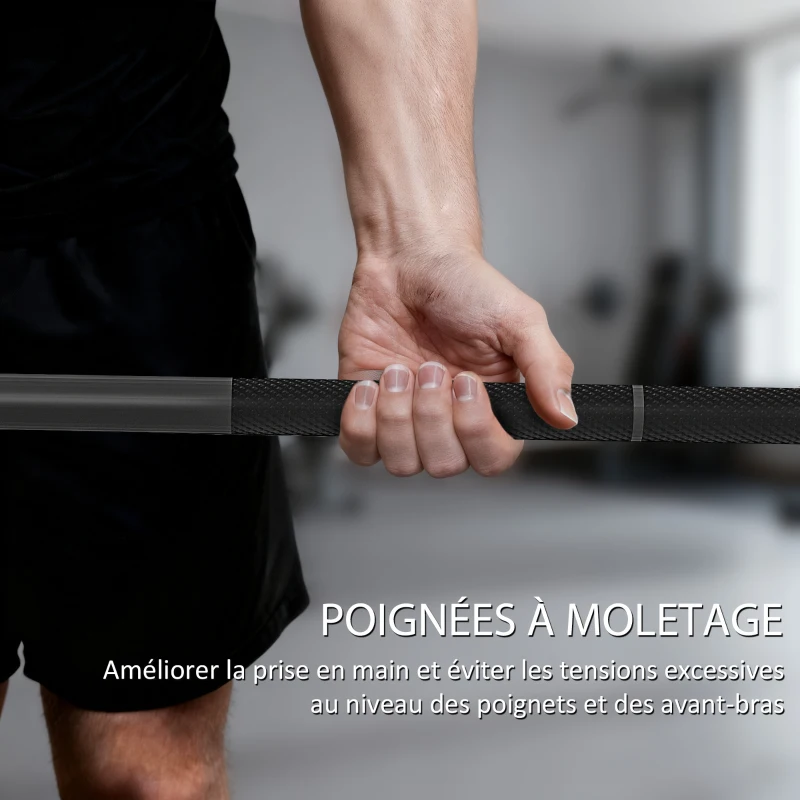 SPORTNOW Barre Olympique de 50 mm en Acier Finition Mate avec Prise Moletée et Manchons Longs, Charge 200 kg, Ø5 x 180 cm, Noir