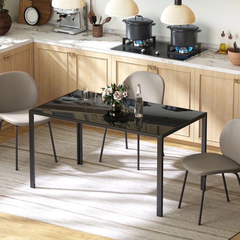 HOMCOM Mesa de Refeição de Vidro Mesa Retangular para 6 Pessoas com Pés de Metal  140x80x75 cm Preto
