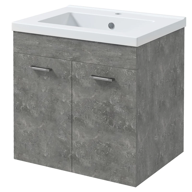 kleankin Mueble de Baño con Lavabo Cerámico Armario Bajo de Lavabo de Pared con 2 Puertas Estante Ajustable 60x45,5x60 cm Gris
