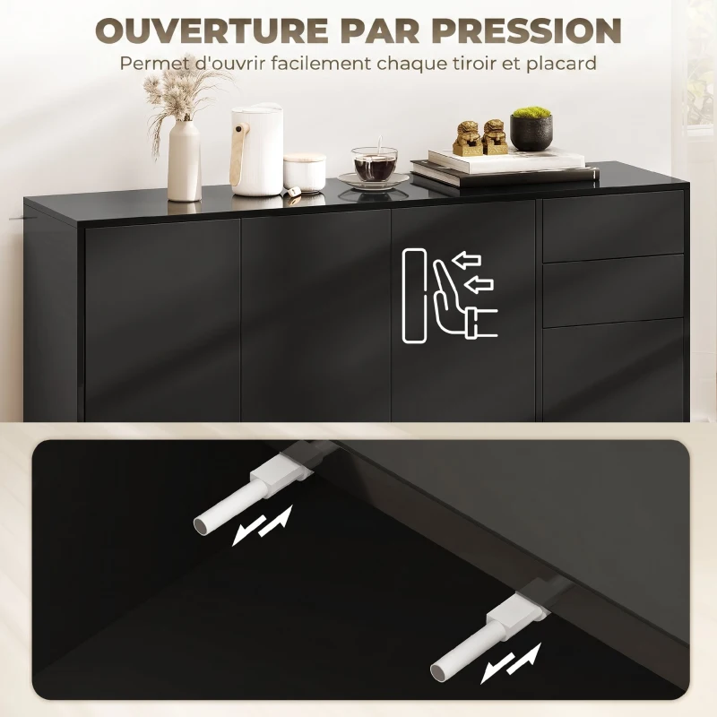 HOMCOM Buffet meuble de rangement 2 tiroirs coulissants 4 portes étagère réglable panneaux de particules 140 x 36 x 74 cm noir