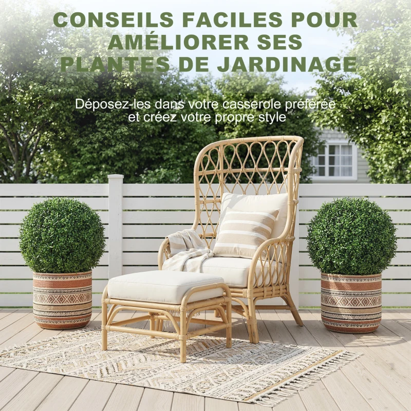 HOMCOM Lot de 2 boules de buis artificielles en pot, résistantes aux UV, 42 cm, pour décoration intérieure/extérieure