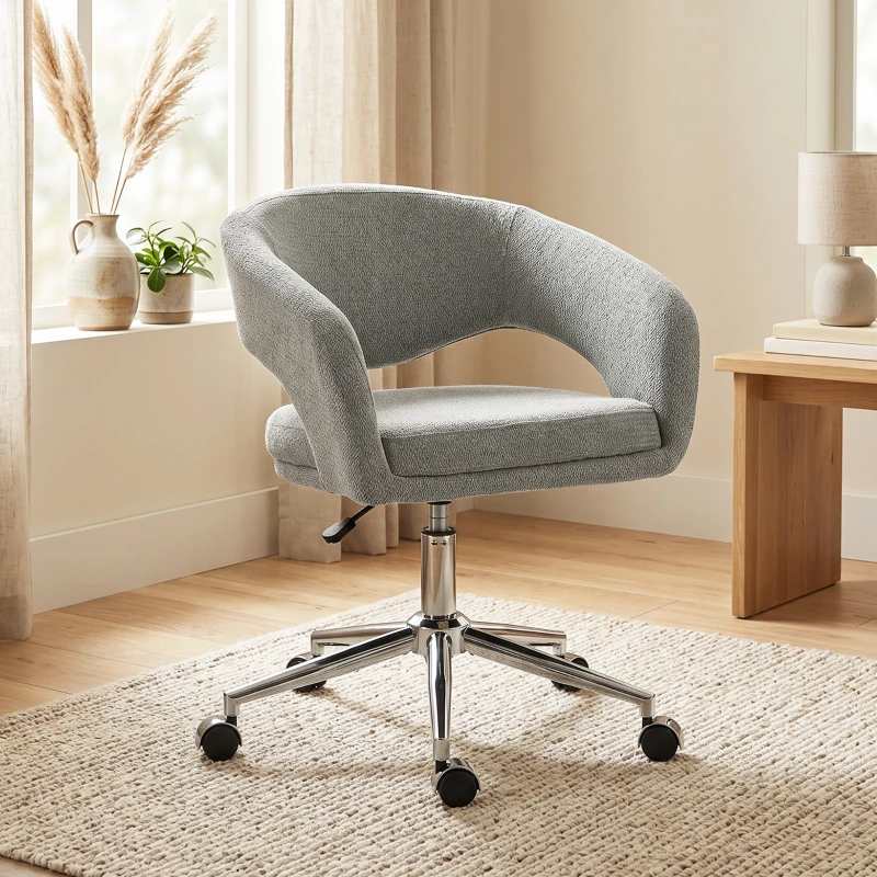 HOMCOM Chaise Bureau Ergonomique, Fauteuil de Bureau en Chenille avec Hauteur Réglable, Dossier Incurvé, Gris
