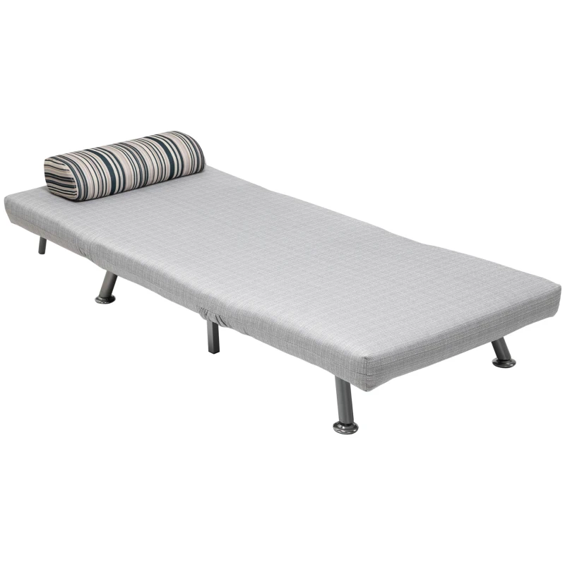 HOMCOM Poltrona Letto Singolo 3 in 1 con Schienale Reclinabile su 5 Livelli, Cuscino Imbottito e Materasso, Divano Letto Singolo Pieghevole per Soggiorno, in Acciaio e Lino, 75x70x75cm, Grigio Chiaro