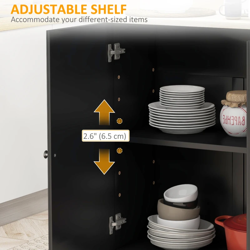 HOMCOM Kitchen Island with Drop Leaf, Rolling Kitchen Storage Trolley on Wheels with 3 Drawers, Black