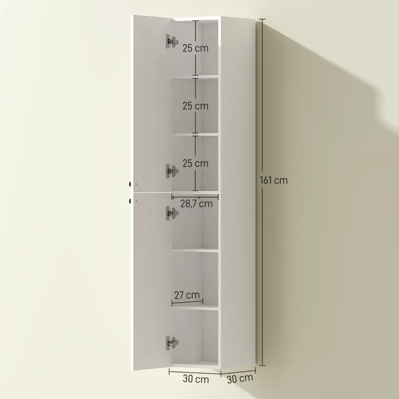 HOMCOM Wandgemonteerde badkamerkast, gelakte afwerking, 6 planken, MDF, Wit(m-3)