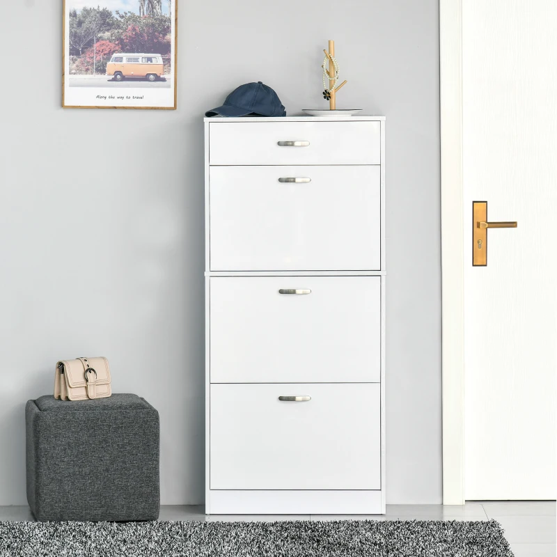 HOMCOM Meuble à Chaussures - 3 Portes abattantes et tiroir Coulissant - dim. 62L x 24l x 135H cm Blanc