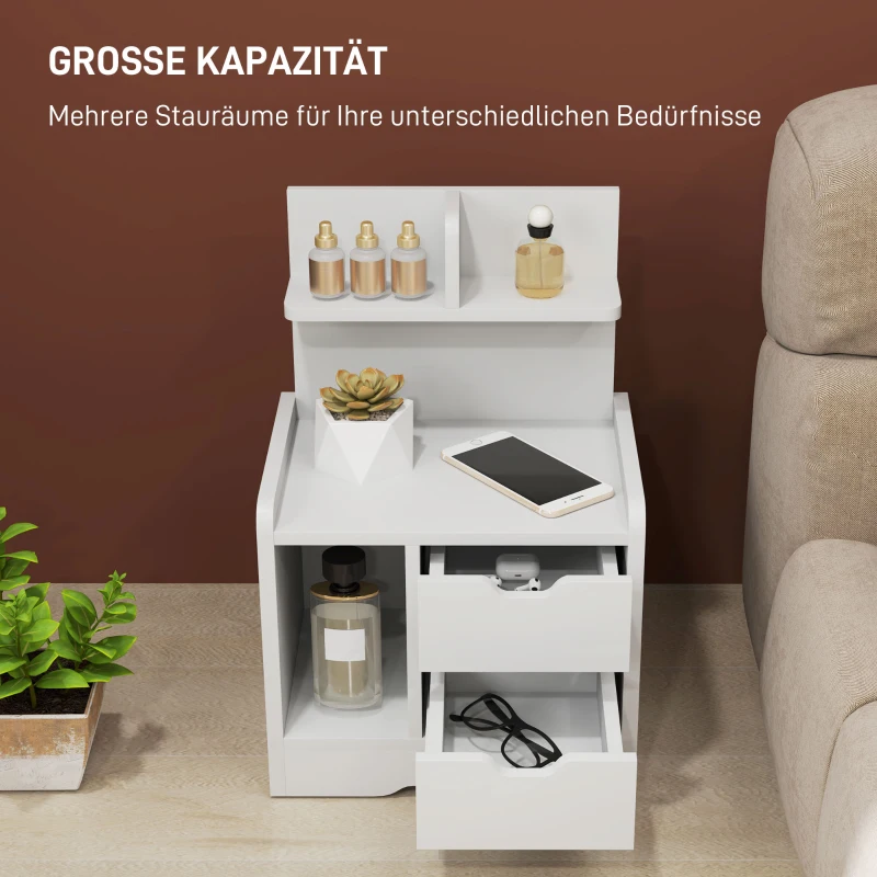 HOMCOM Nachtkastje met 2 Laden, Open Schap, 40x30x60 cm, Wit