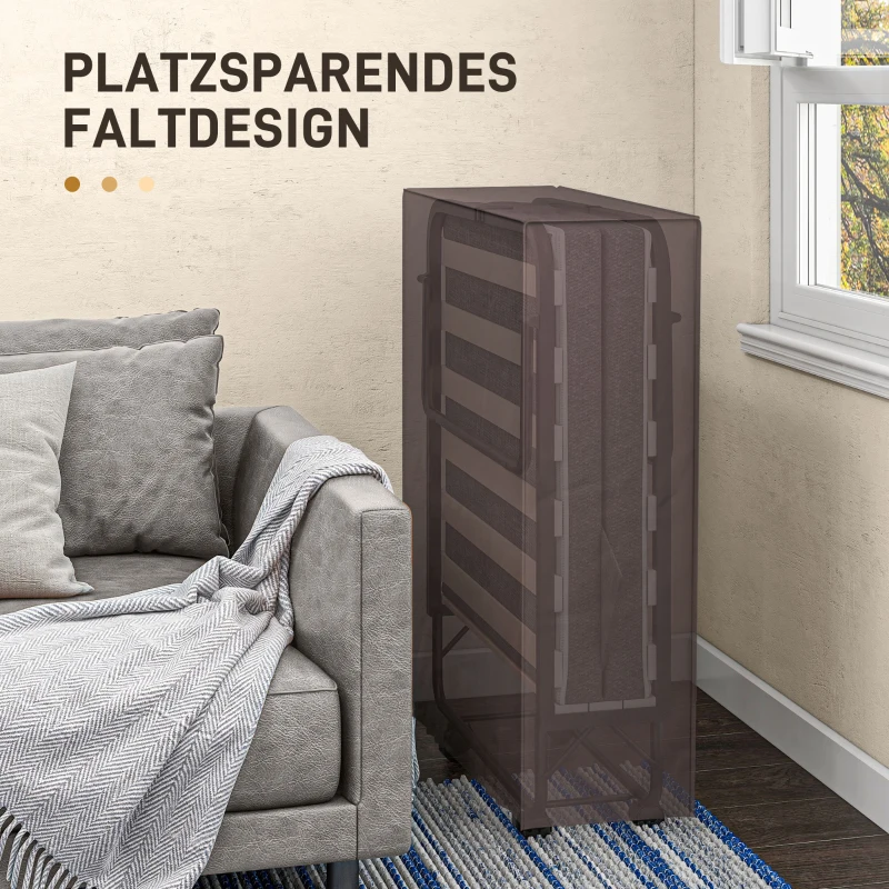 HOMCOM Opklapbed, Matras, 4 Wielen, Metalen Frame, Tot 150 kg, 190 x 80 x 42 cm, Donkergrijs