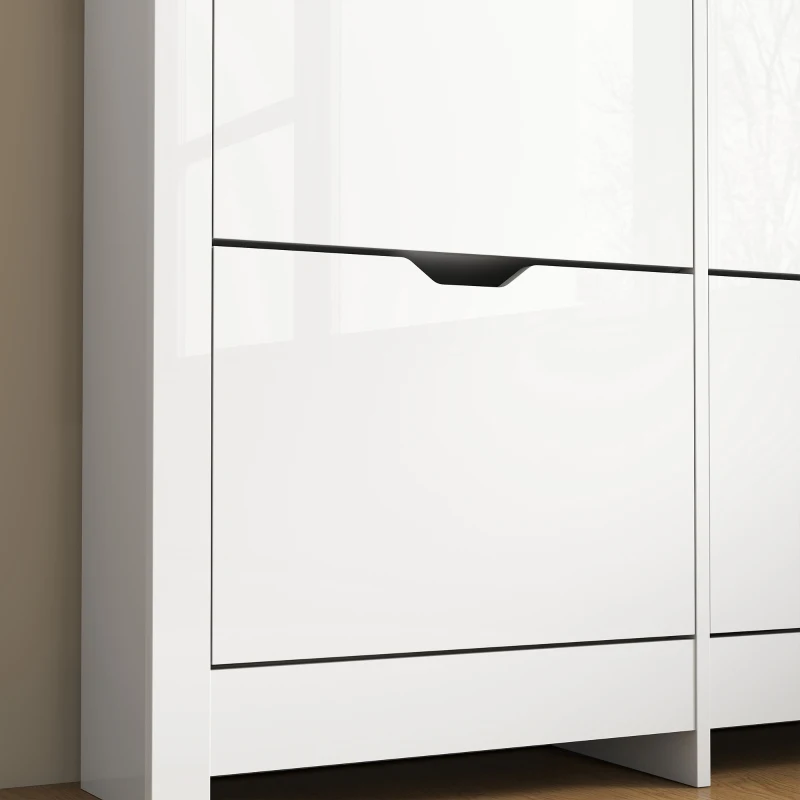 HOMCOM Smalle Schoenenkast met 4 Klapvakken voor 8–16 Paar Schoenen, 105 x 26 x 80 cm, Wit + Natuurlijk hout