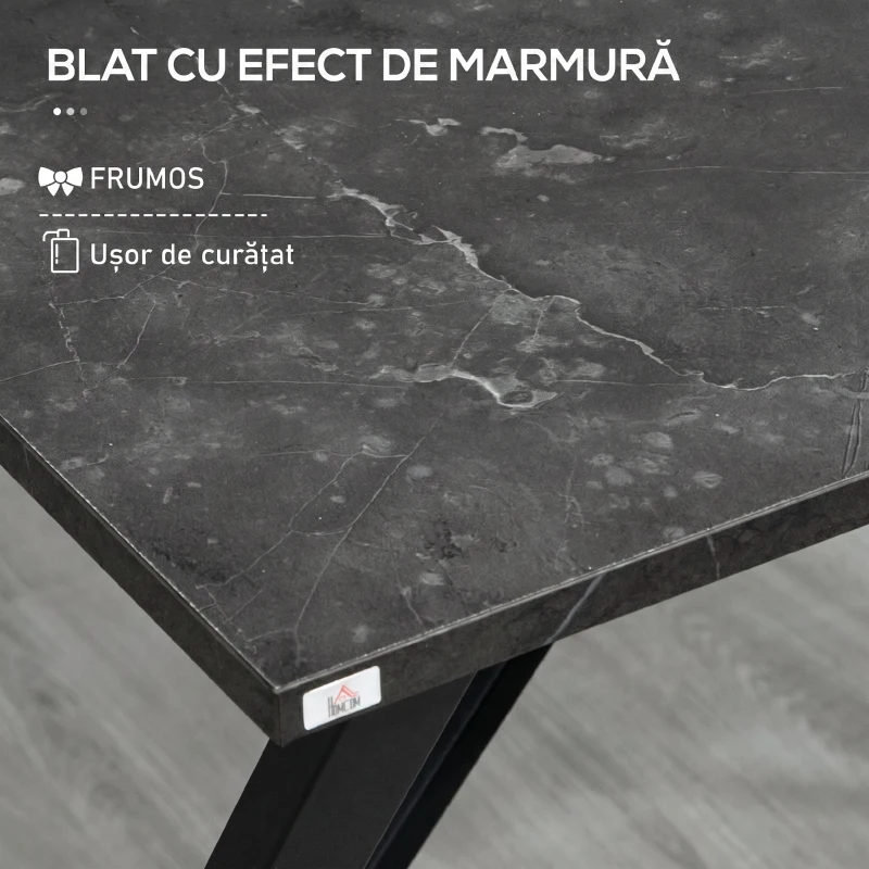 HOMCOM Bar și Masă Înaltă, Stil Industrial, cu Efect de Marmură, din Lemn și Oțel, 120x60x102 cm, Negru
