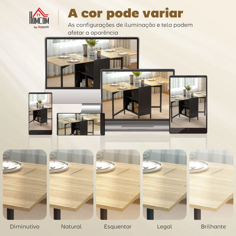 HOMCOM Mesa de Cozinha Dobrável com Arrumação Mesa de Refeição Compacta com 4 Prateleiras 169x60x75 cm Madeira e Preto