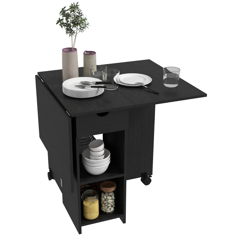 HOMCOM Klapptisch Esstisch, ausziehbarer Küchentisch für 2 à 4 Personen, 2 Klappen, 120 x 72 x 75 cm, Schwarz