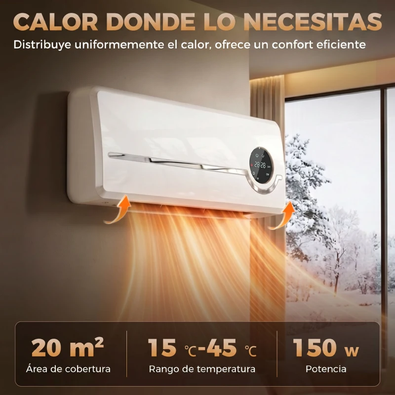 HOMCOM Aquecedor Elétrico de Baixo Consumo de Parede 2000W com 3 Modos Ecrã LED Termostato Temporizador e Oscilação Branco