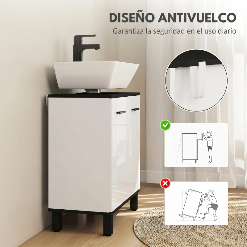 HOMCOM Mueble Bajo Lavabo con 2 Puertas y Estante Ajustable para Lavabo con o sin Pedestal 60x34x70 cm Blanco Brillo