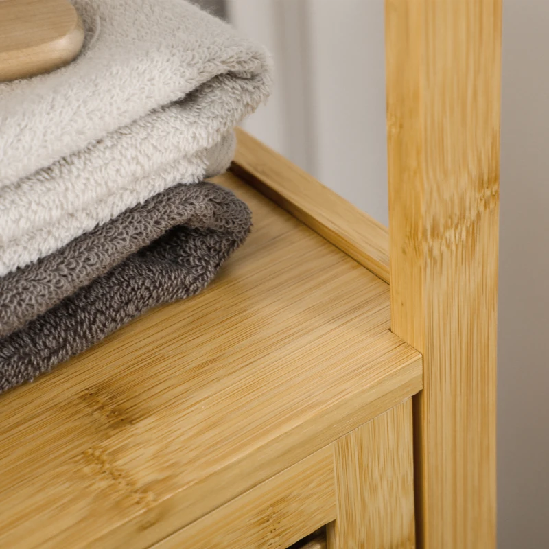 kleankin Badplank, kastvak met lamellendeur, verstelbare planken, Bamboe, ca. 33 x 30 x 120 cm
