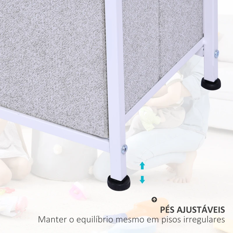 HOMCOM Cómoda com 5 Gavetas de Tecido Cómoda para Quarto Estrutura Metálica 100x30x54 cm Cinzento