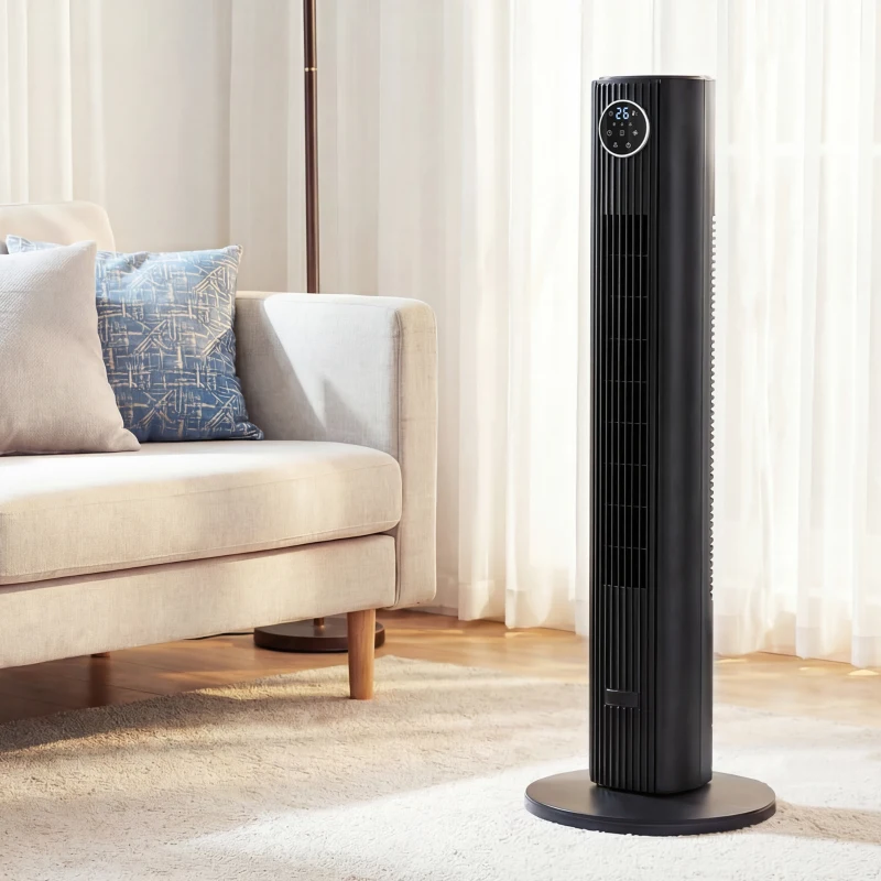 HOMCOM Ventilateur colonne silencieux 28dB, vitesse 8m/s, ventilateur tour chambre, 12 vitesses, 4 modes, minuterie 12H, noir