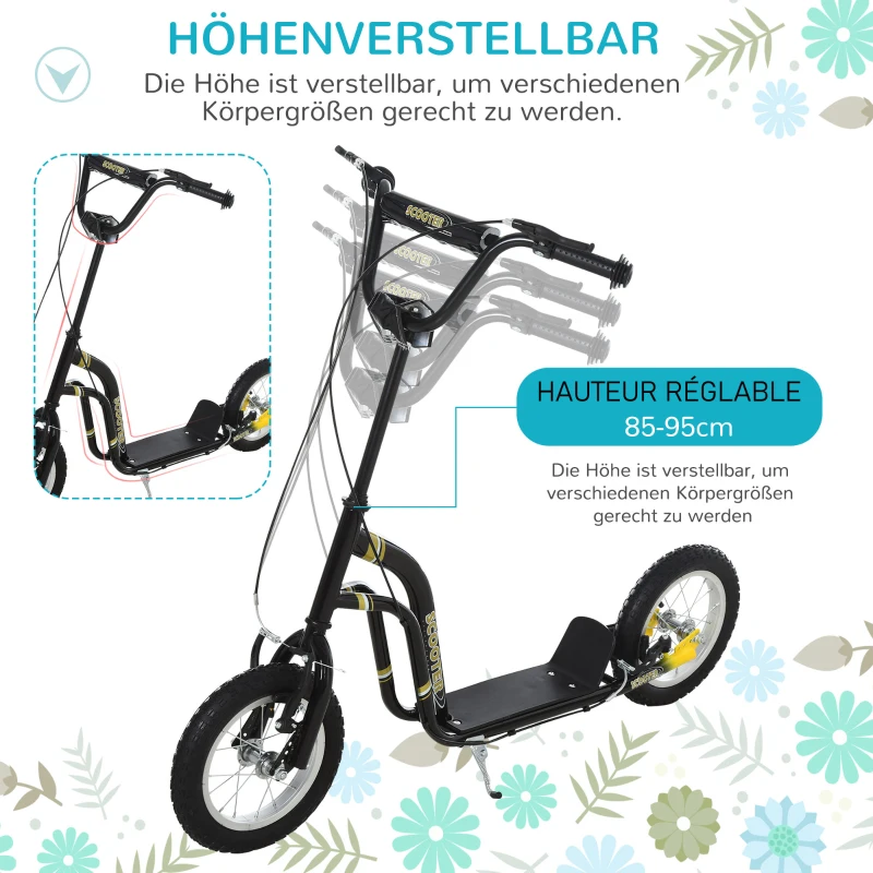 HOMCOM kinderscooter step kickscooter stadsscooter kinderstep kickboard met luchtbanden 12 inch zwart 120 x 58 x 85-95 cm