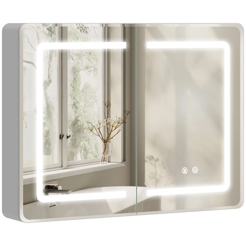 HOMCOM Spiegelkast voor de badkamer met LED-verlichting, 60 x 80 cm badkamerkast met anti-condens, 3-voudig dimbaar