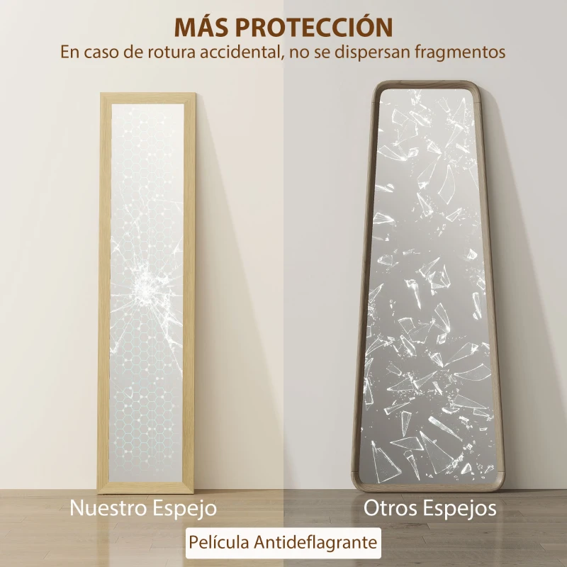 HOMCOM Espejo de Cuerpo Entero 157x37 cm con Marco de MDF Espejo de Pie Inclinado o Colgante Roble