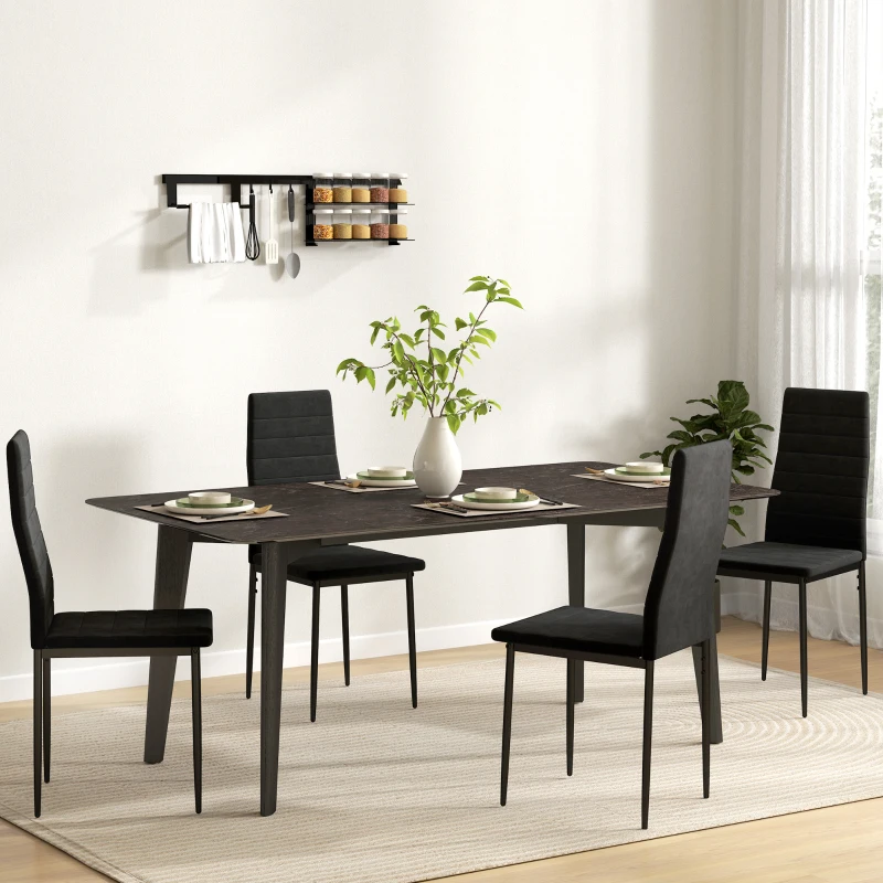 HOMCOM Set van 4 Eetkamerstoelen, Armloos ontwerp, Stofbekleding, Metalen poten, Zwart(m-2)
