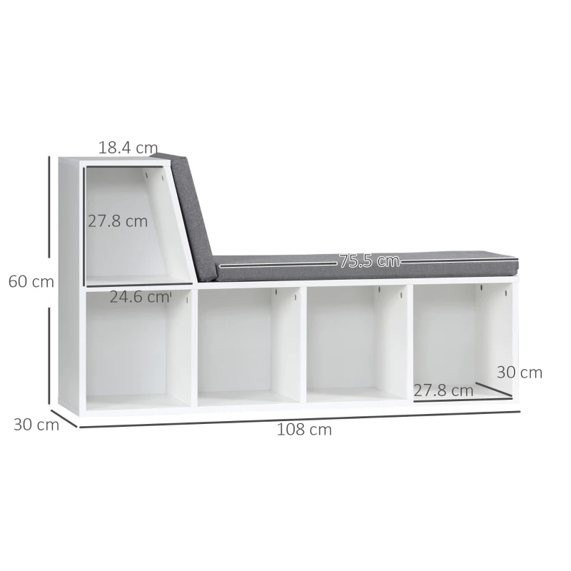 HOMCOM Bibliotecă cu 5 Rafturi Deschise și 2 Perne, Mobilier Modern din Lemn, pentru Living, Dormitor și Birou, Gri Alb