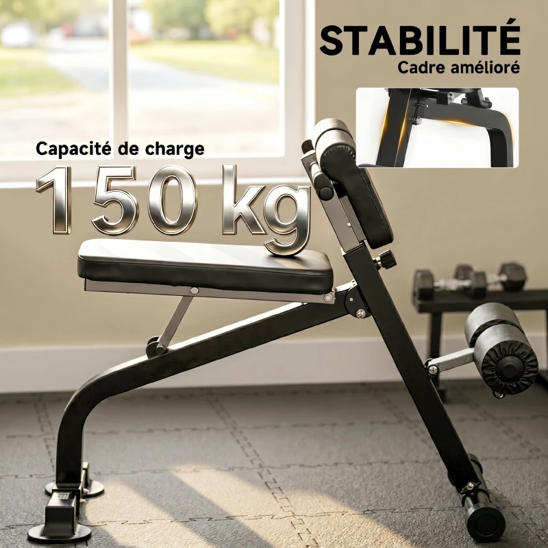 SPORTNOW Banc de Musculation Pliable avec Hauteur et Inclinaison Réglables pour Entraînement Dos Bras, 96,6x68x69-110cm, Noir
