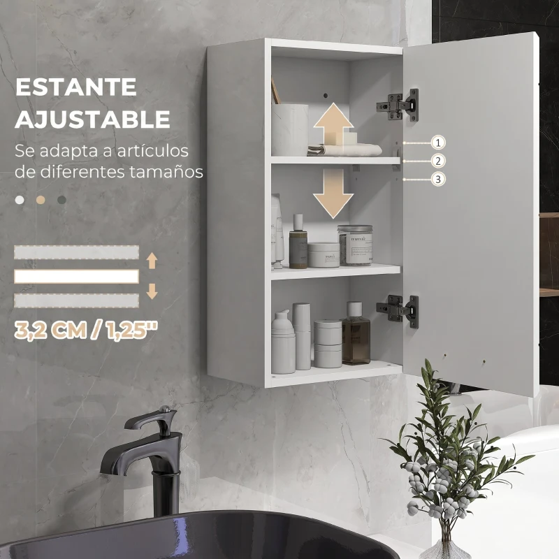 kleankin Mueble de Baño Colgar con Estante Ajustable para Cocina Lavadero Dormitorio Blanco Brillo