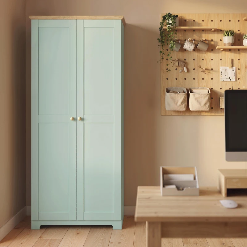 HOMCOM Kitchen Cupboard, 172cm Freestanding Storage Cabinet with Doors and Shelves, Light Green
