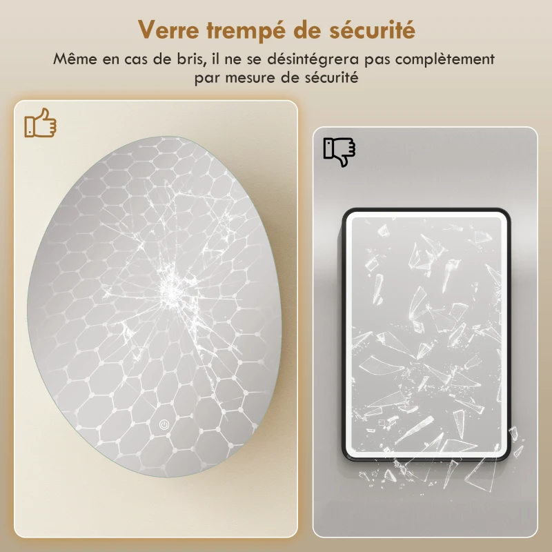 HOMCOM Armoire murale salle de bain avec miroir et éclairage LED, anti-buée, 3 températures de lumière, 50x14x70cm, blanc