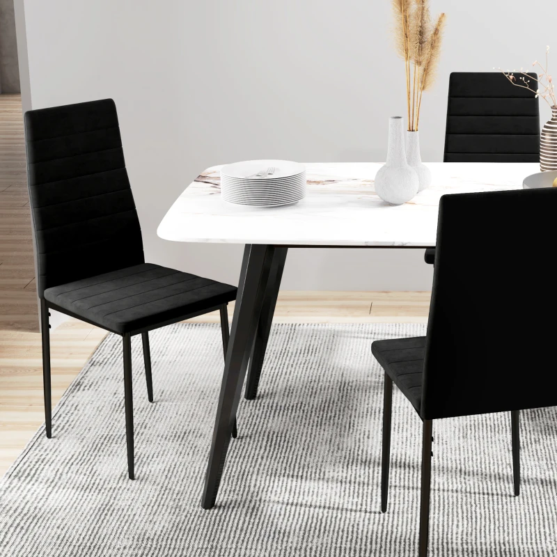 HOMCOM Set van 4 Eetkamerstoelen, Armloos ontwerp, Stofbekleding, Metalen poten, Zwart(m-8)