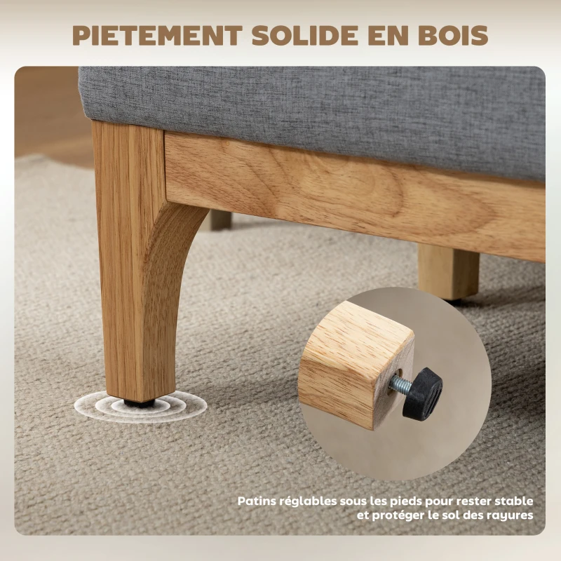 HOMCOM Banc de rangement, coffre de rangement avec couvercle amovible style scandinave, en tissu lin, 110 x 39 x 45 cm, gris